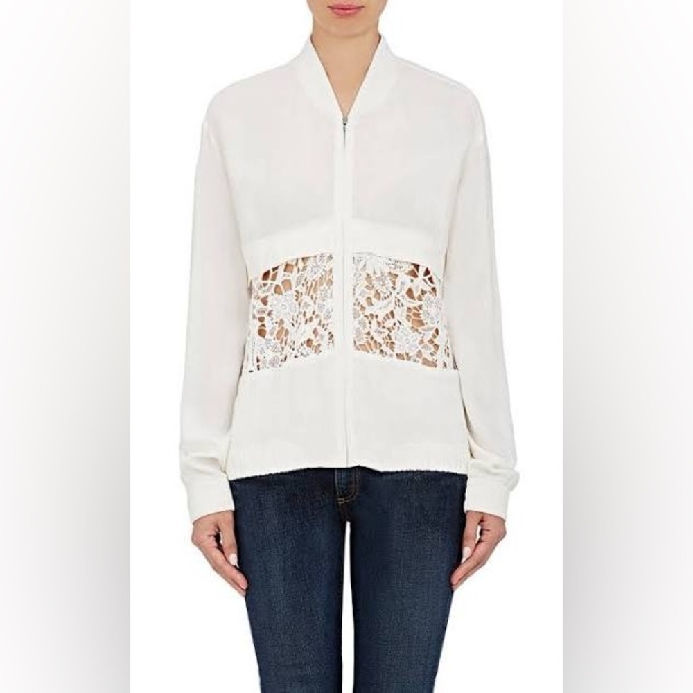 IRO Doan Ecru Full Zip Lace Insert Full Zip Bomber Jacket